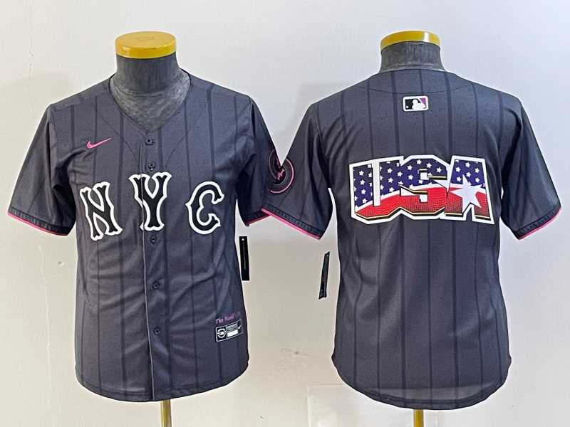 Youth New York Mets Team Big Logo Graphite 2024 City Connect Limited Stitched Baseball Jersey Youth New York Mets Team Big Logo Graphite 2024 City Connect Limited Stitched Baseball Jersey